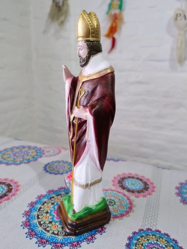 Escultura San Cipriano En Yeso - Sahumerios Chandan Blanco Con Bordó Y Dorado