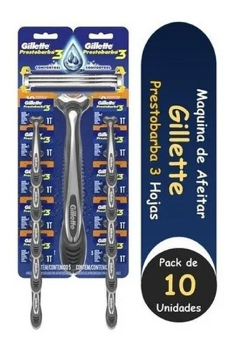 Maquina De Afeitar Gillette Prestobarba 3 Hojas Pack De 10un