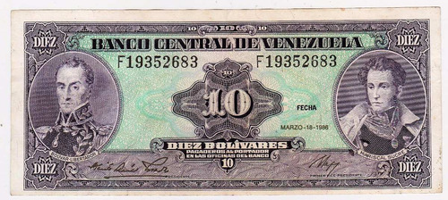 Eb+ Venezuela 10 Bolívares (1986) Xf