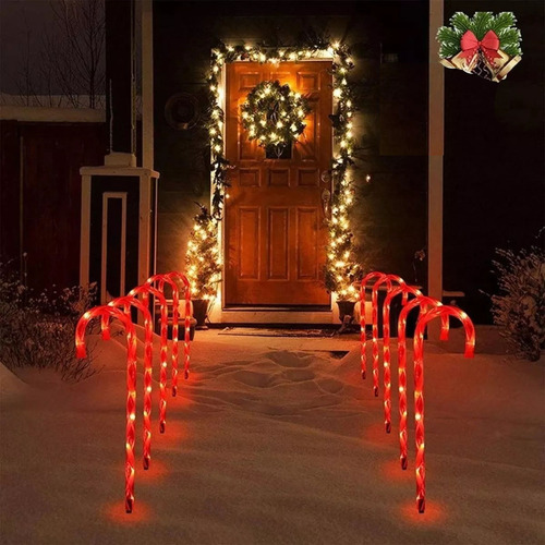 10 Bastones Navideños Luces Led Estaca Caramelo Jardín/patio