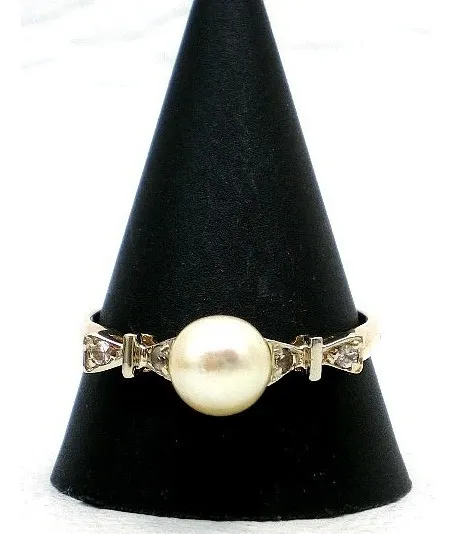Anillo De Oro 18 Kt Perla Natural Y Zafiros Goldantiques