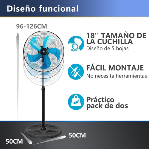 Ventilador De Piso Oscilante 180 3 Velocidades 5 Aspas Negro