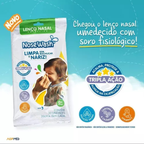 Lenço Nasal Nosewash Com Soro Fisiológico Agpmed 20 Unidades