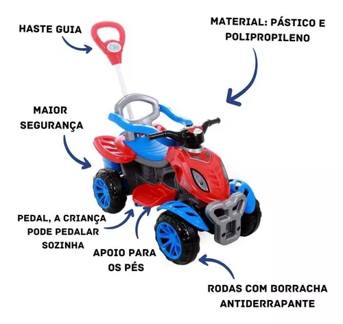 Moto infantil com empurrador do homem aranha