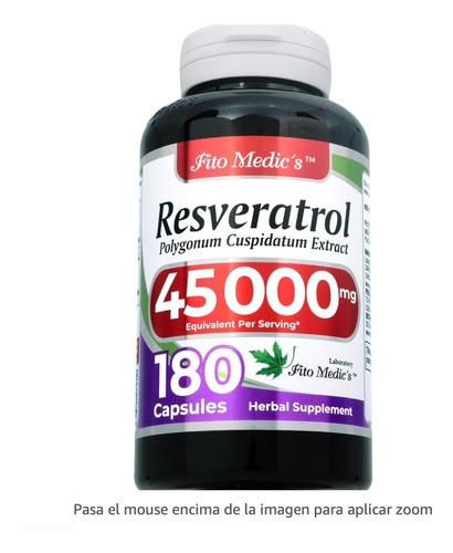 Suplemento De Resveratrol Organico 45000 Mg 180 Cápsulas 