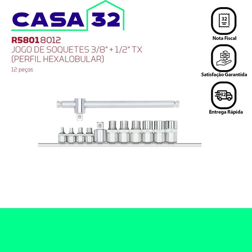Imagem 4 de 4 de Jogo Soquete 3/8 - 1/2 Torx Femea 12pçs R58018012 Gedore Red