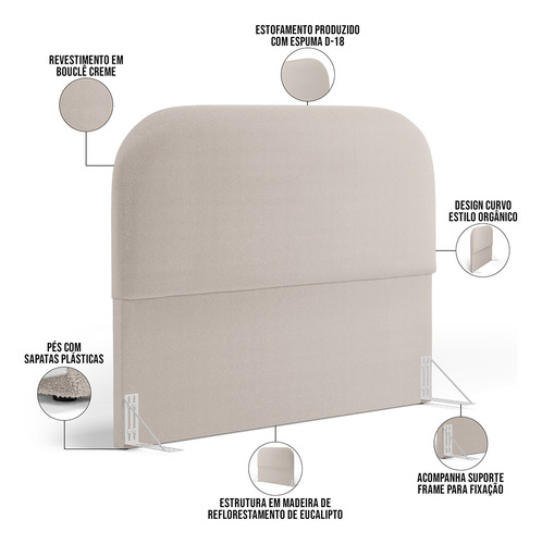 Cabeceira Cama Box 195 Lanna Puff Recamier Doha Bouclê Creme