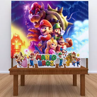 Kit Painel + Displays Decoração Festa Super Mario Bros Filme