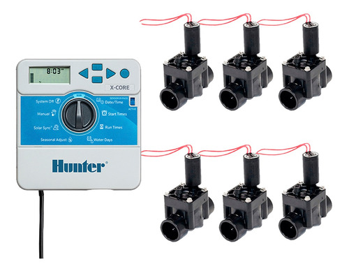 Combo Riego Hunter Programador Xcore 6 + 6 Valvula Solenoide