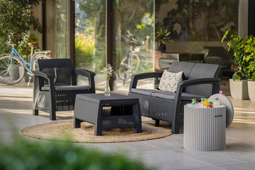 Sala De Jardín Keter Corfu, Tipo Rattan, 4 Piezas, Grafito Estructura Gris oscuro