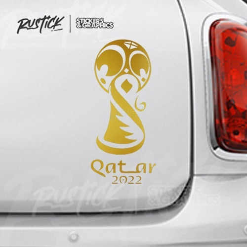 Calco Copa Qatar Mundial 2022 Autoadhesiva Dorada 20cm