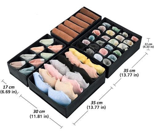 Organizador Cajón Ropa Interior Medias Gris Kit X4 Eg