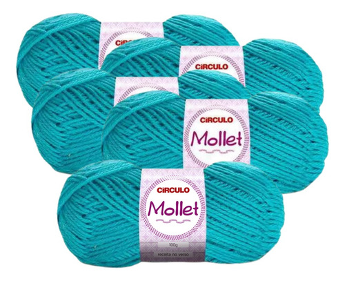 5 Novelos De Lã Tricô Mollet Círculo 200m 100g (pacote5un) Cor 5556 - Tiffany