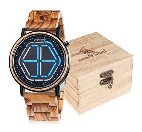 Bobo Bird Bamboo Watch Mens De Gran Tamaño Digital Led Displ