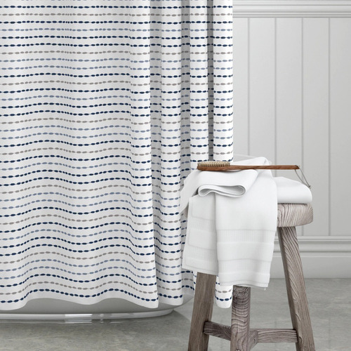 Cortina De Baño Jean Cartier Teflonada Estampada 180x180 Color Pespunte Azul