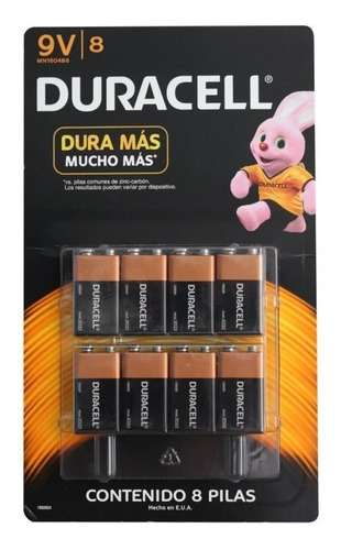 Imagen 2 de 3 de Pila 9v Duracell Alcalina Ahorrapack 8 Piezas