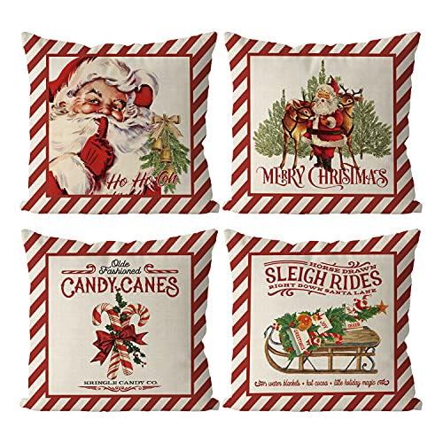 Gagec Juego De 4 Fundas De Almohada De Feliz Navidad, Baston