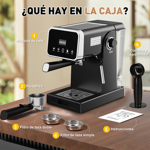 Cafetera Espresso Capuchino Espumador De Leche 1050w 20 Bare Color Negro