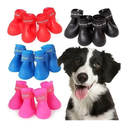 Zapatos Botas  Para Perros En Silicona Color Rojo Talla M