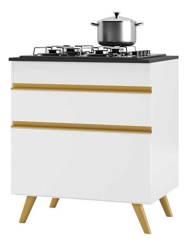 Balcão Cozinha Para Cooktop 70cm Veneza Multimóveis V3706 Cor Branco/dourado