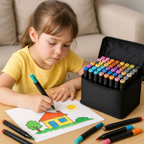 Kit Canetas Coloridas Ponta Dupla 168 Cores Magic Art Marker