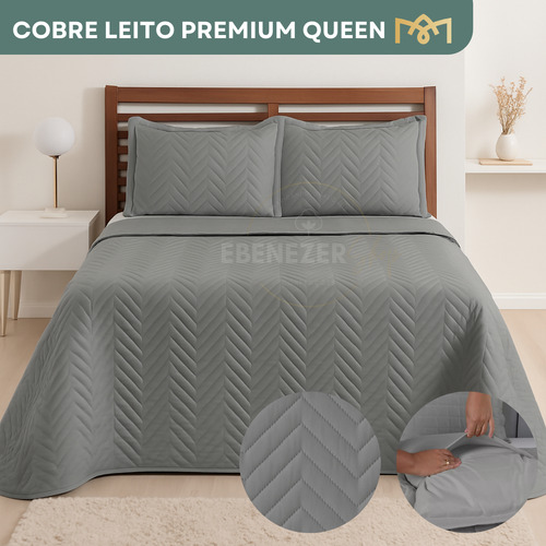 Colcha Cobre Leito Matelado 3 Peças Queen Padrão Dupla Face Cama Posta Quarto Cor Cinza