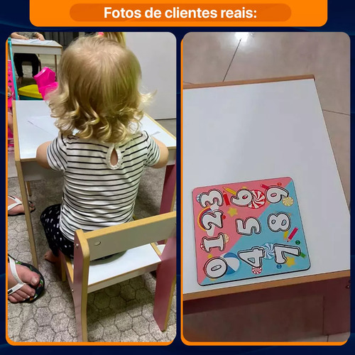 Mesa Com Cadeirinha De Madeira Resistente Para Crianças