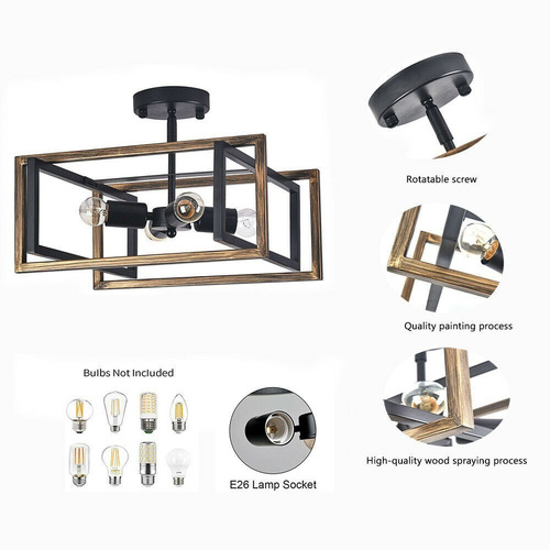 Lámpara Techo Madera Rústica 4 Luces Montaje Empotrado