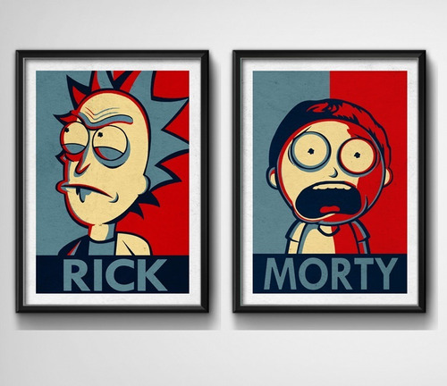 2 Quadros Rick And Morty Serie Tv Decoracao Moldura Vidro