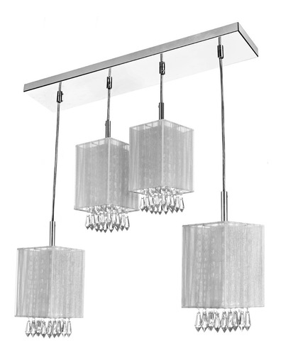 Lustre Pendente Cganza Quadruplo Quadrado Para Sala Branco