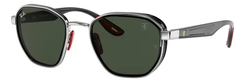comprar Anteojos de sol Ray-Ban Scuderia Ferrari Collection Standard con marco de metal color polished shiny silver, lente green clásica, varilla shiny black - RB3674M