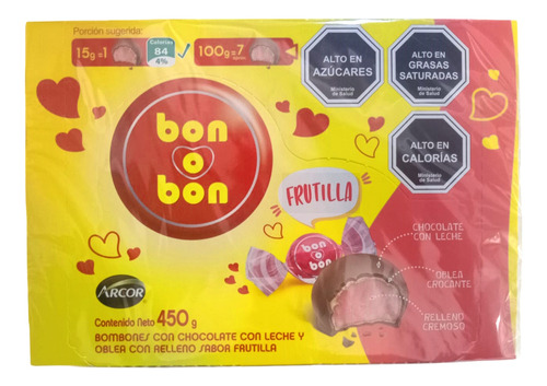Bombon Bon O Bon Chocolate Relleno De Frutilla 30 Unidades