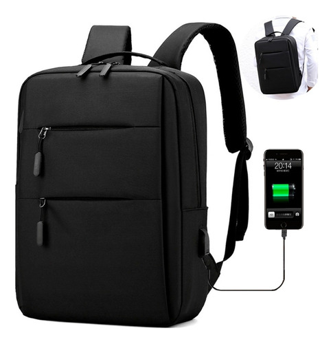 Mochila Antirrobo Impermeable Ergonomica Con Carga Usb Celular Para iPhone iPad Mac Laptop Portátil De 15 Pulgadas Gran Capacidad Uso Rudo Pro Color Negro