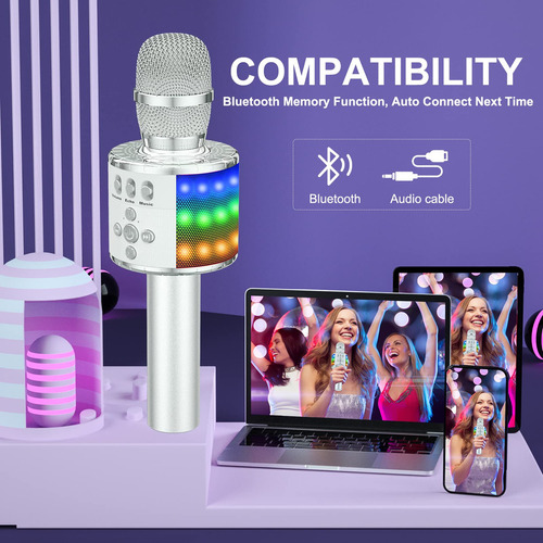 Micrófono De Karaoke Inalámbrico Bluetooth Bonaok, Altavo. Color Plateado