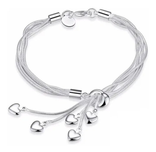 Pulsera De Corazones, Plata 925