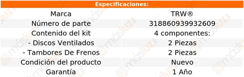 2 Discos + 2 Tambores Para Dodge D350 V8 5.9l 1988/1993 Trw