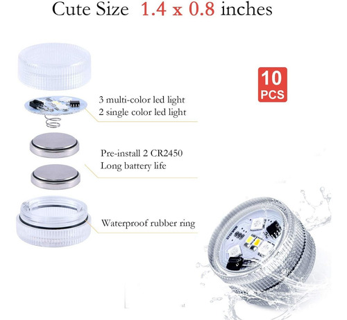 Homemory 10 Luces Led Sumergibles, Luces Impermeables Con Ma
