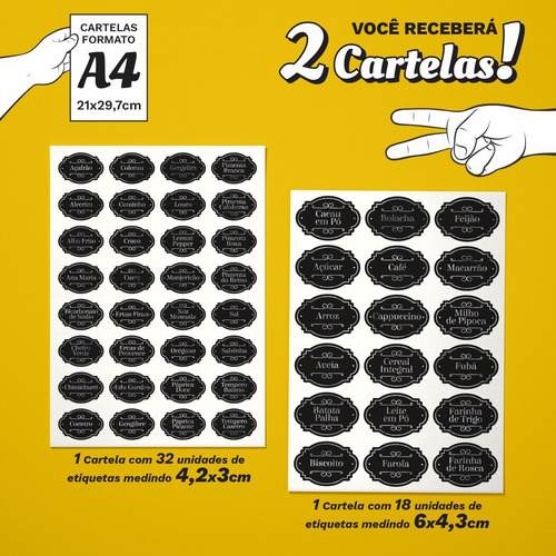Imagem 2 de 5 de Kit 50 Etiquetas Adesivos Tempero Premium Letra Prateada