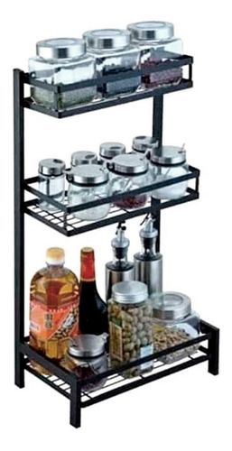 Repisa Organizadora Triple Negra Para Cocina Especiero 86026