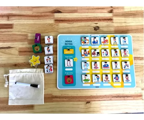 Mercado Diversão : Kit Infantil Quadro Rotina com 38 Atividades + Jogo  Empilhe Os Bichinhos