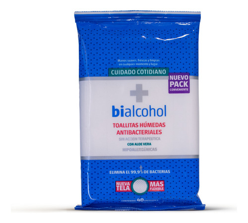 Bialcohol Toallitas Húmedas Antibacteriales Aloe Vera 40u