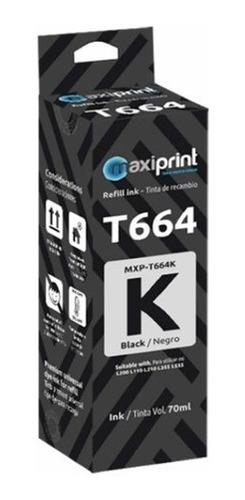 Botella De Tinta Epson Compatible  Mxp T664 (k)