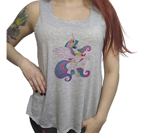 Musculosa Dama Unicornio Rosa Dibujo Animado