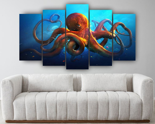 Cuadro Decorativo Pulpo Oceano Set De 5 Cuadros Arte Moderno