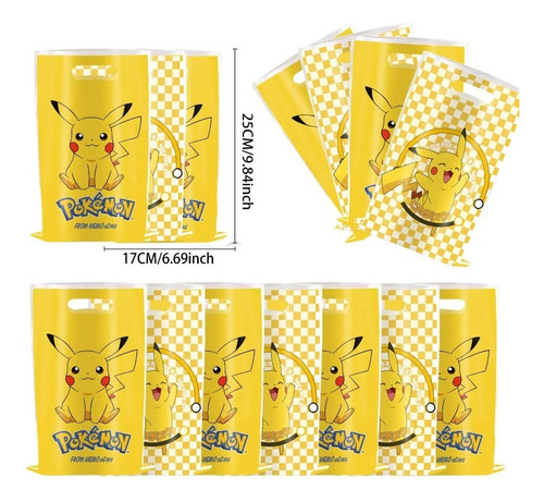 Set De Globos 5 Piezas + 10 Bolsas Sorpresa Cumpleaños Pikachu Pokemon Diseño