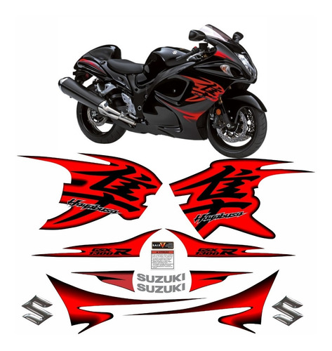 Kit Adesivos Suzuki Hayabusa Gsx 1300r 2012 Preta E Vermelha