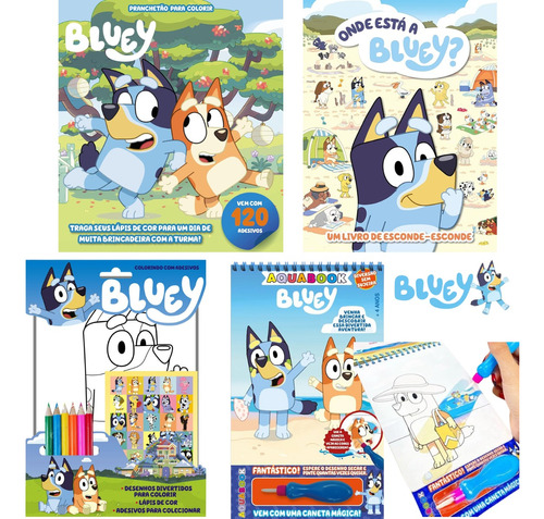 Kit Livro De Colorir E Atividades Bluey Disney Desenhos Grandes Com Lápis De Cor E Adesivo Coloridos E Divertidos Estimula A Criatividade
