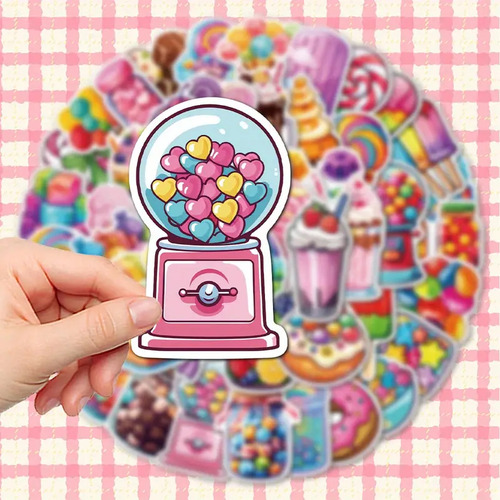 50 Calcomanías Sticker Impermeables De Dulces Y Postres