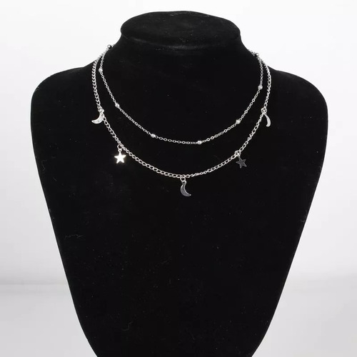 Colar De Prata Feminino Delicado Luxo Cordão Moderno Luas Es