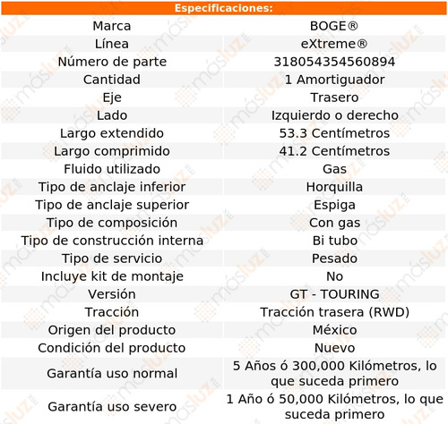 (1) Amortiguador Gas Izq/der Tras Durango V6 3.6l 20/21 Boge
